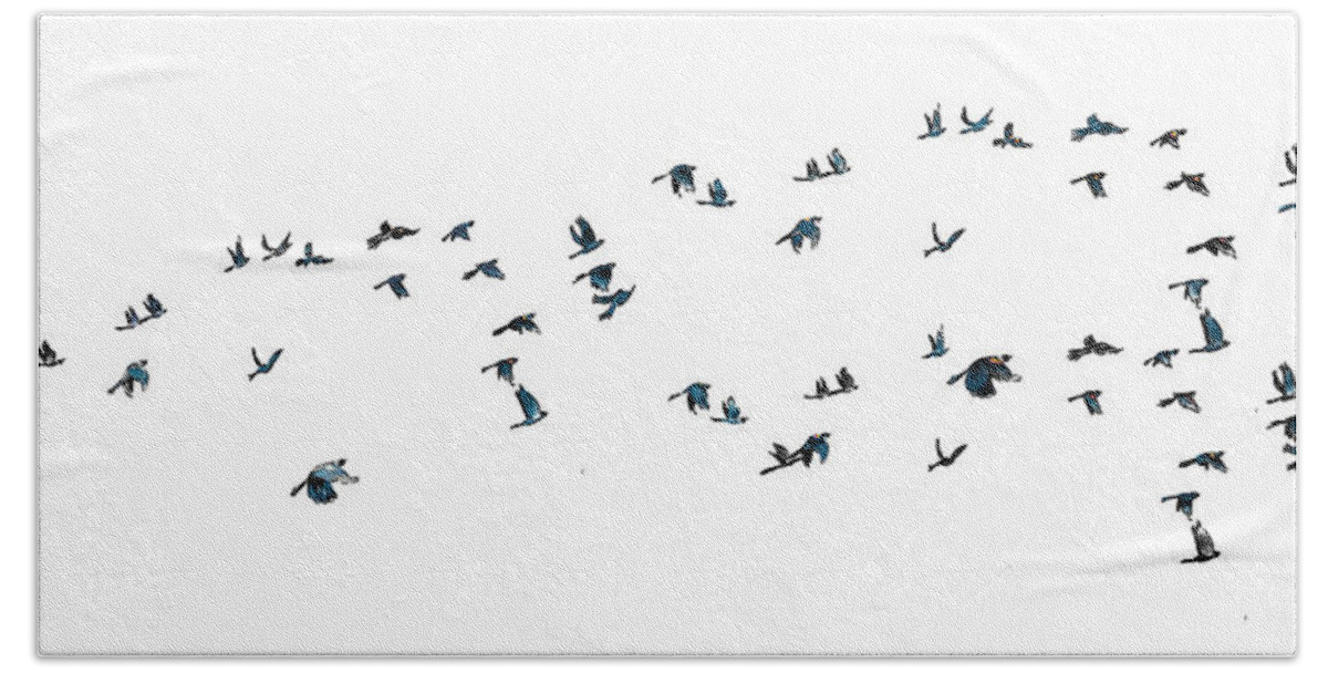 Blackbird Beach Towel featuring the digital art Redwing Blackbirds in Flight by Thomas Hamm