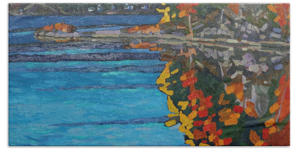 1771 Beach Towel featuring the painting Reflecting on Fall by Phil Chadwick
