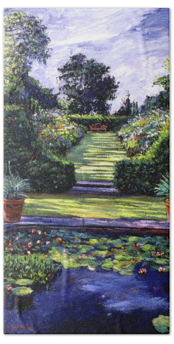 Gardens Beach Towel featuring the painting Reflecting Pond by David Lloyd Glover