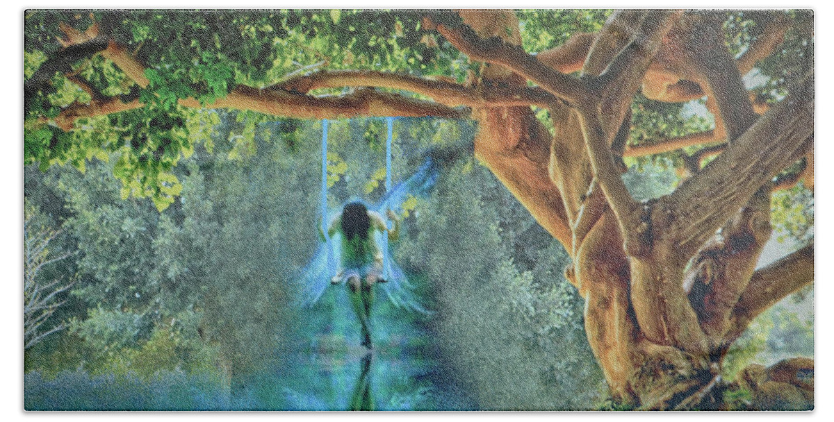  Fairy Tale Art Beach Towel featuring the digital art Reflection by Dennis Baswell