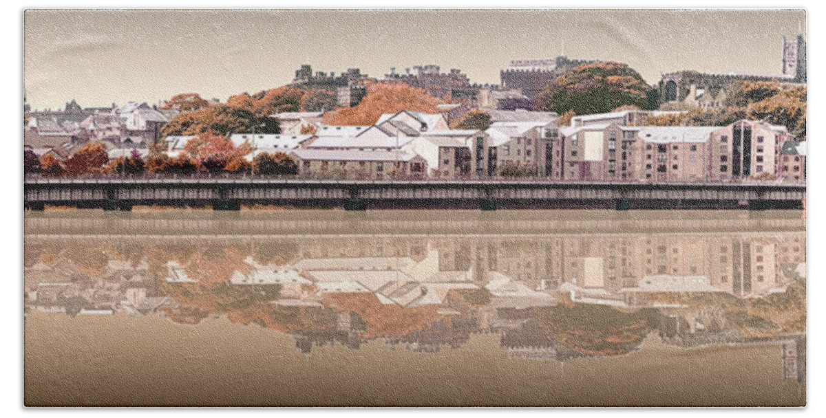 Reflection River Lune Beach Towel featuring the digital art Reflection River Lune - Sepia by Joe Tamassy