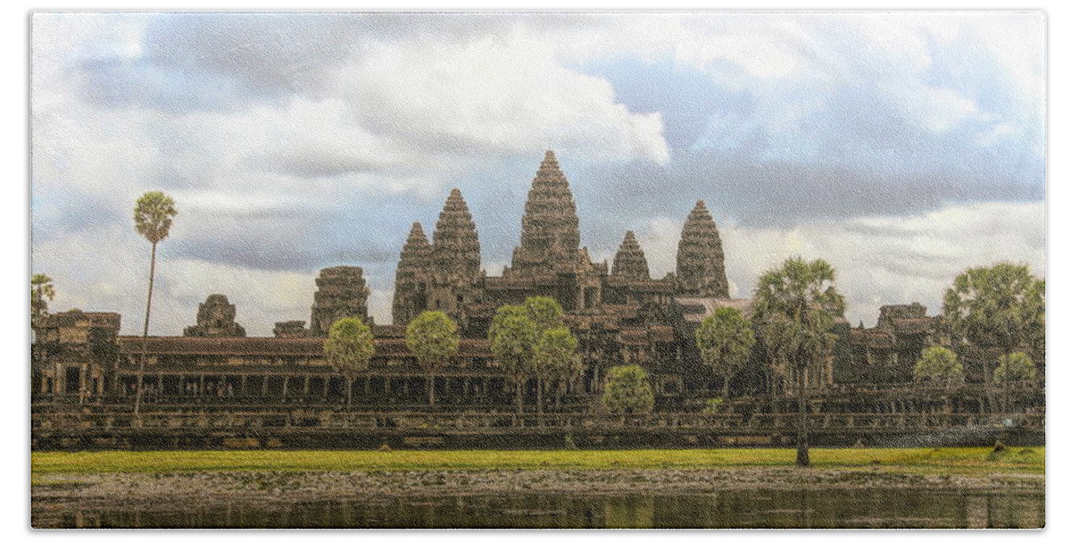 Angkor Wat Beach Towel featuring the photograph Reflections Angkor Wat Panorama by Chuck Kuhn