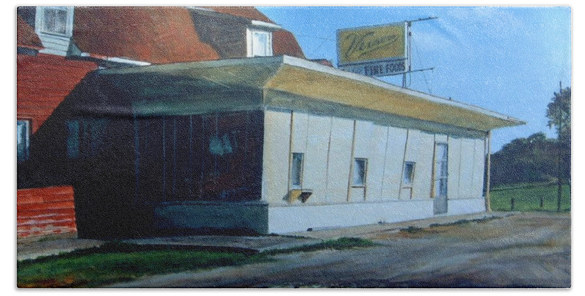 Landscape Beach Sheet featuring the painting Reflections Of A Diner by William Brody