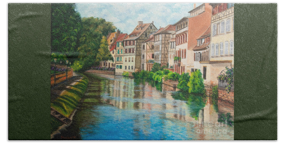 Strasbourg France Art Beach Towel featuring the painting Reflections Of Strasbourg by Charlotte Blanchard