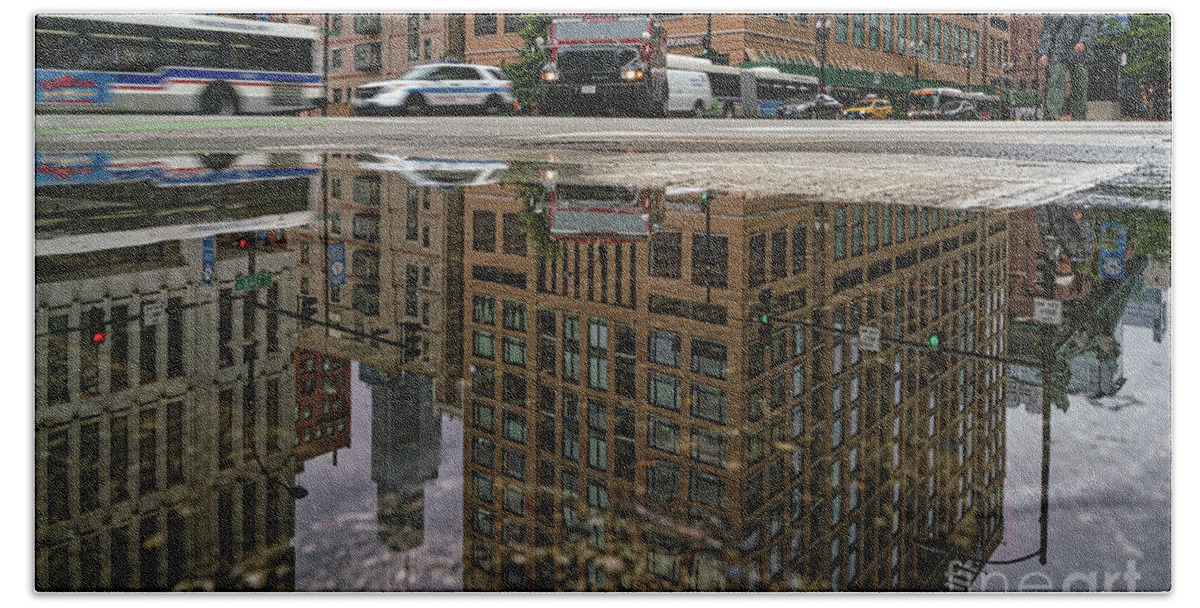 Chicago Beach Towel featuring the photograph Reflections post rain by Izet Kapetanovic