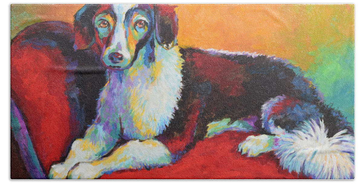 Pet Beach Towel featuring the painting Regal Puppy by Jyotika Shroff