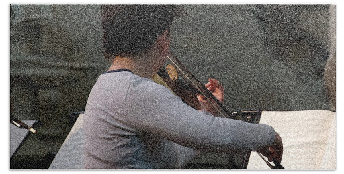 Violin Player Beach Towel featuring the photograph Rehearsal. Part 4. by Elena Perelman