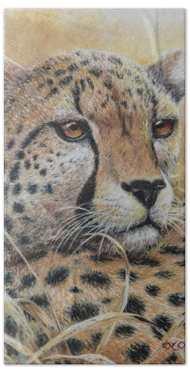 Cheetah Beach Sheet featuring the painting Relaxed moment - Cheetah by Christopher Cox