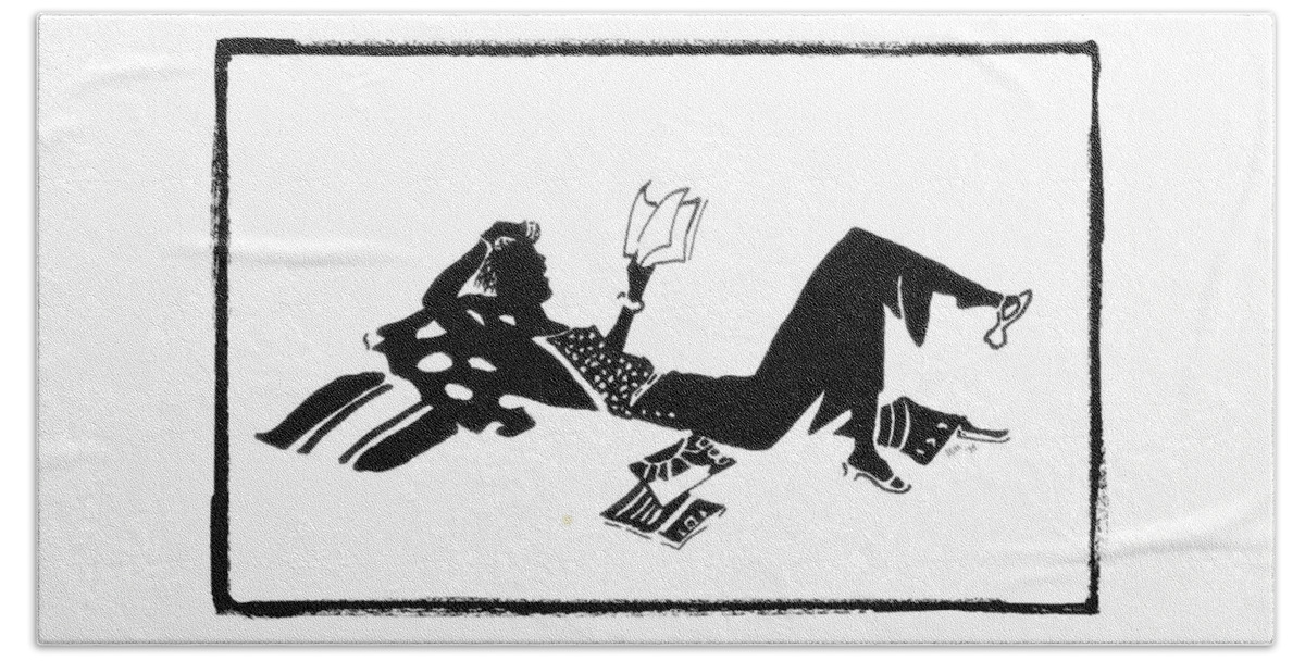 Silhouette Beach Towel featuring the drawing Relaxing With a Good Book by Patricia Montgomery