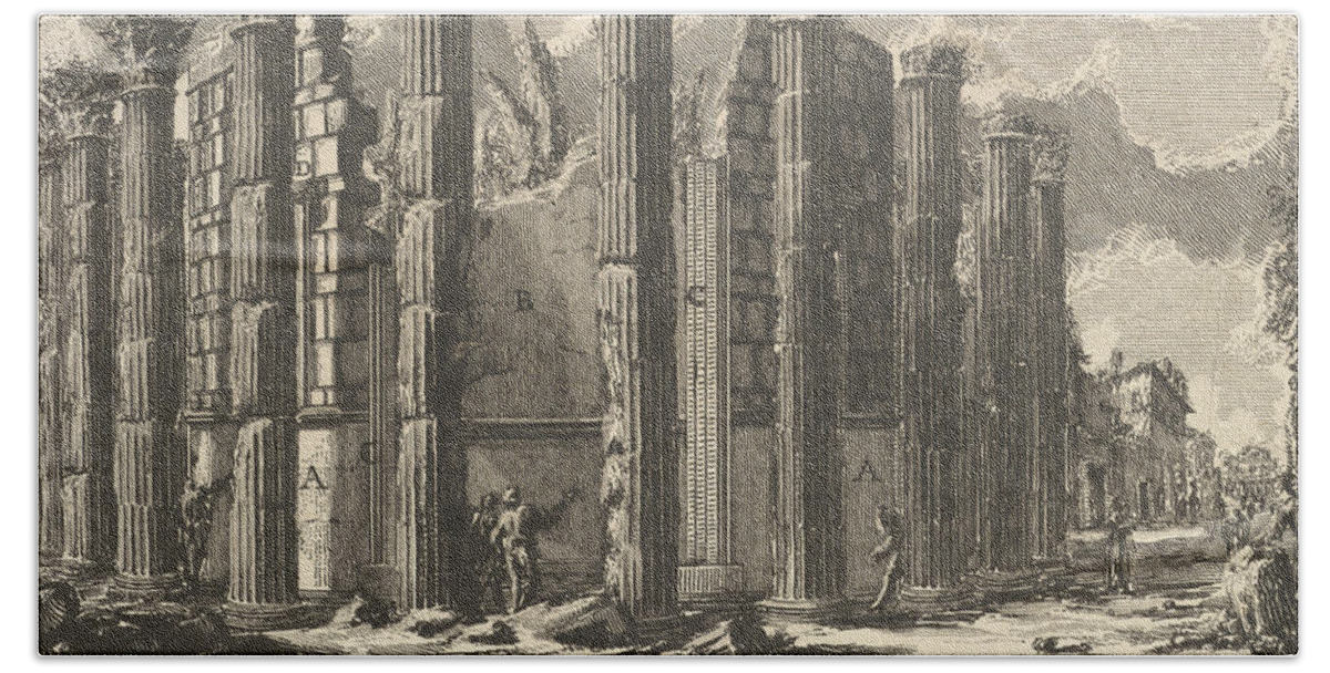 18th Century Art Beach Towel featuring the relief Remains of the Temple of Cybele by Giovanni Battista Piranesi