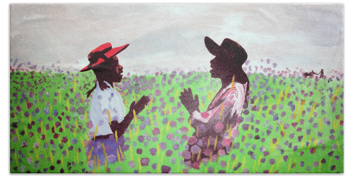 The Color Purple Beach Sheet featuring the painting Remember Way Back When by Lee McCormick