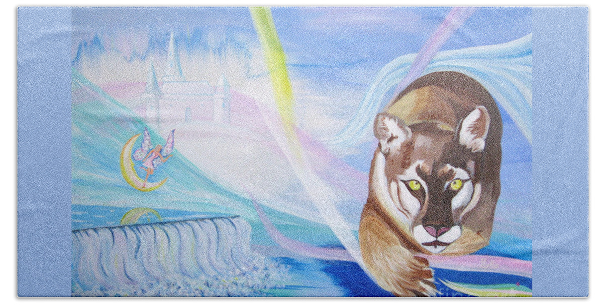 Puma Beach Towel featuring the painting Remembering Childhood Dreams by Phyllis Kaltenbach