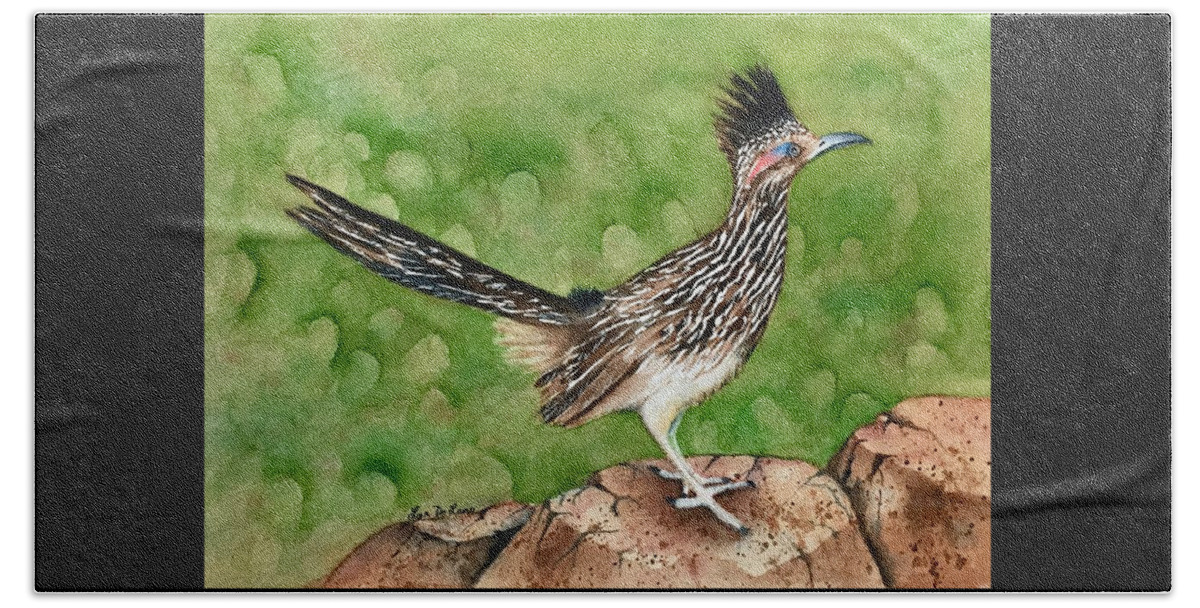 Roadrunner Beach Towel featuring the painting Remy Roadrunner by Lyn DeLano