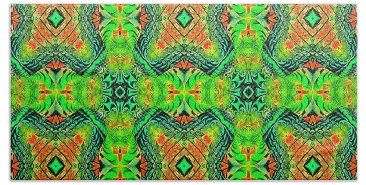 Abstract Beach Towel featuring the digital art Impressions - Rainforest by Charmaine Zoe