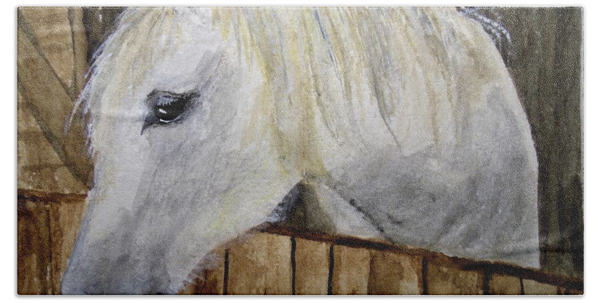 Horse Beach Sheet featuring the painting Resting in the Stall by Carol Grimes