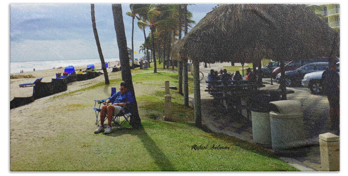 Rafael Salazar Beach Towel featuring the digital art Retirement in Florida by Rafael Salazar