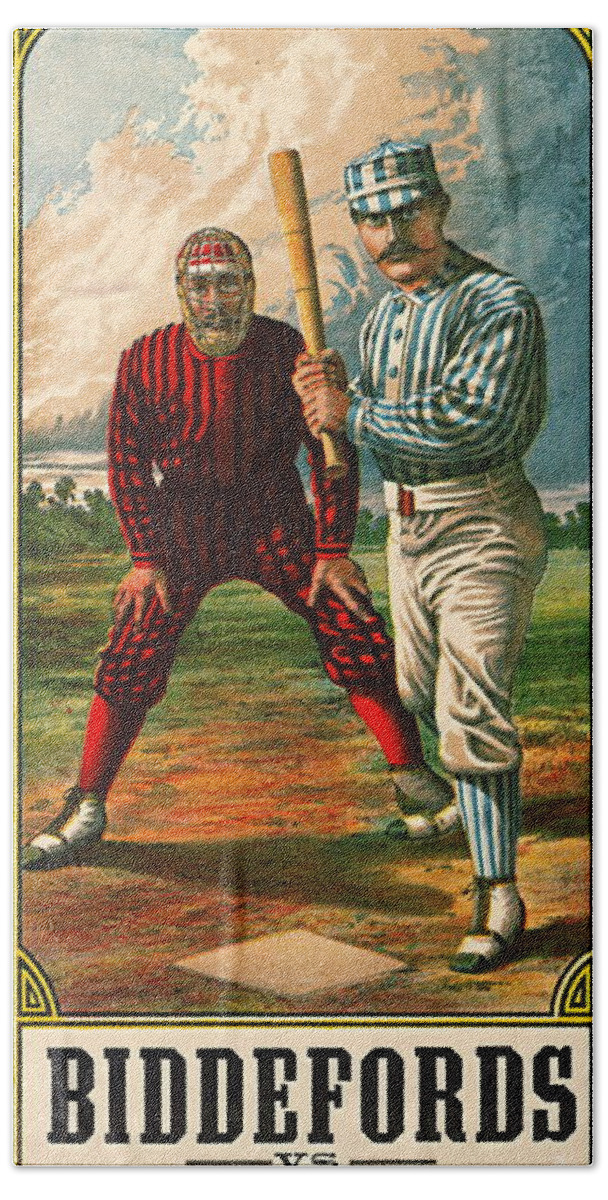 Retro Baseball Game Ad 1885b Beach Towel featuring the photograph Retro Baseball Game Ad 1885 b by Padre Art