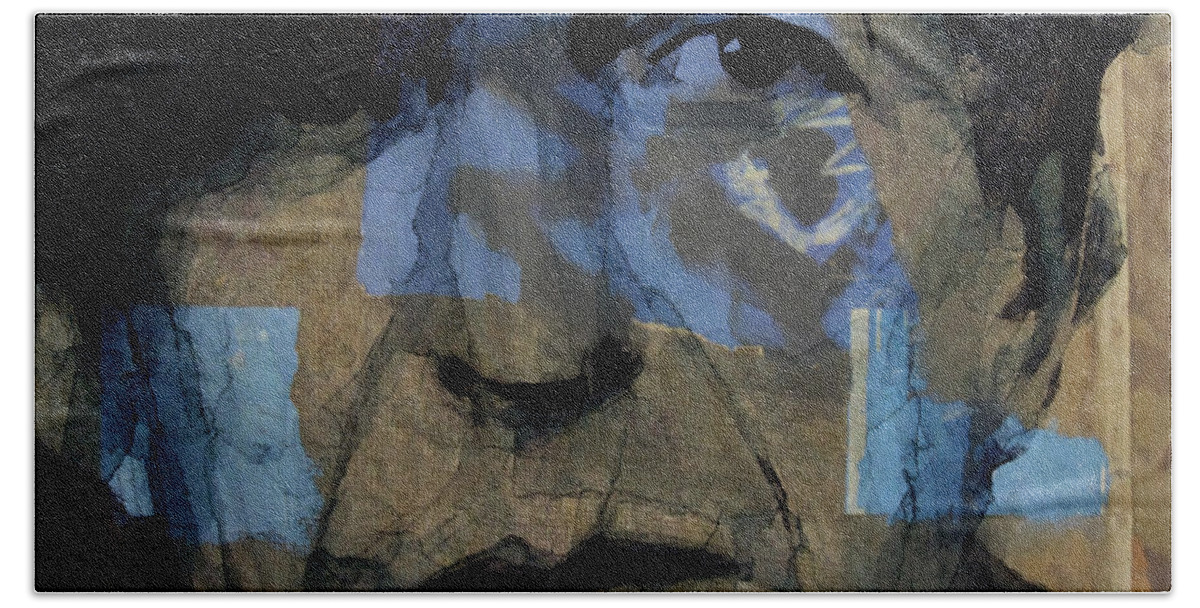 Leonard Cohen Beach Sheet featuring the painting Retro- Famous Blue Raincoat by Paul Lovering