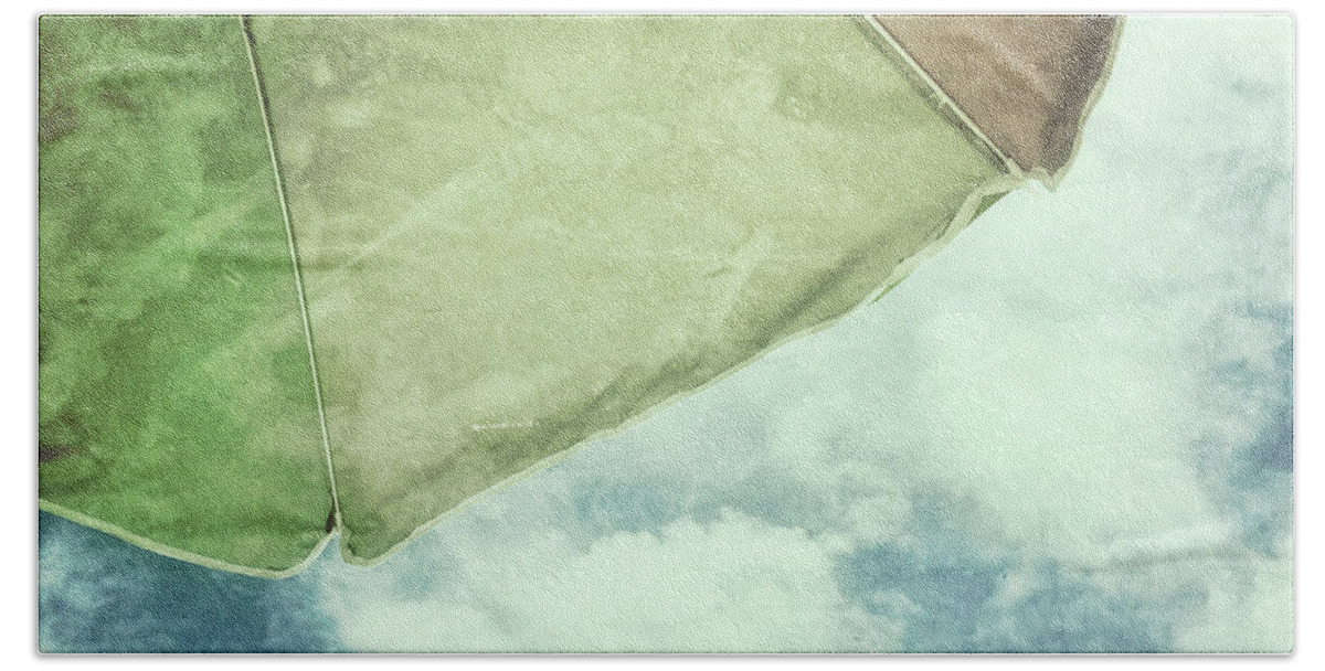 I Love Summer Beach Sheet featuring the photograph Retro feel beach umbrella blue sky by Marianne Campolongo