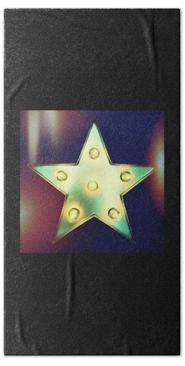 Star Beach Towel featuring the photograph Retro star with light bulbs by GoodMood Art