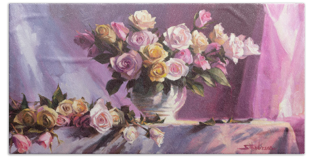 Flower Beach Towel featuring the painting Rhapsody of Roses by Steve Henderson