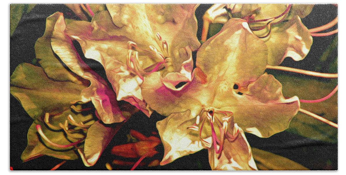 Flowing Beach Sheet featuring the digital art Rhododendron Glory 11 by Lynda Lehmann