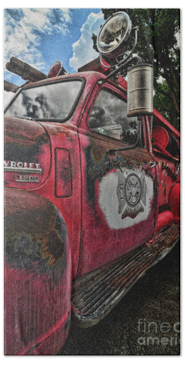 Fire Truck Beach Sheet featuring the photograph Ridgway Fire Truck by Randy Rogers
