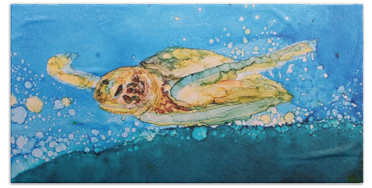 Turtle Beach Towel featuring the painting Ridin' The Wave by Ruth Kamenev