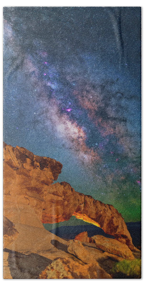 Astronomy Beach Towel featuring the photograph Riding over the Arch by Ralf Rohner