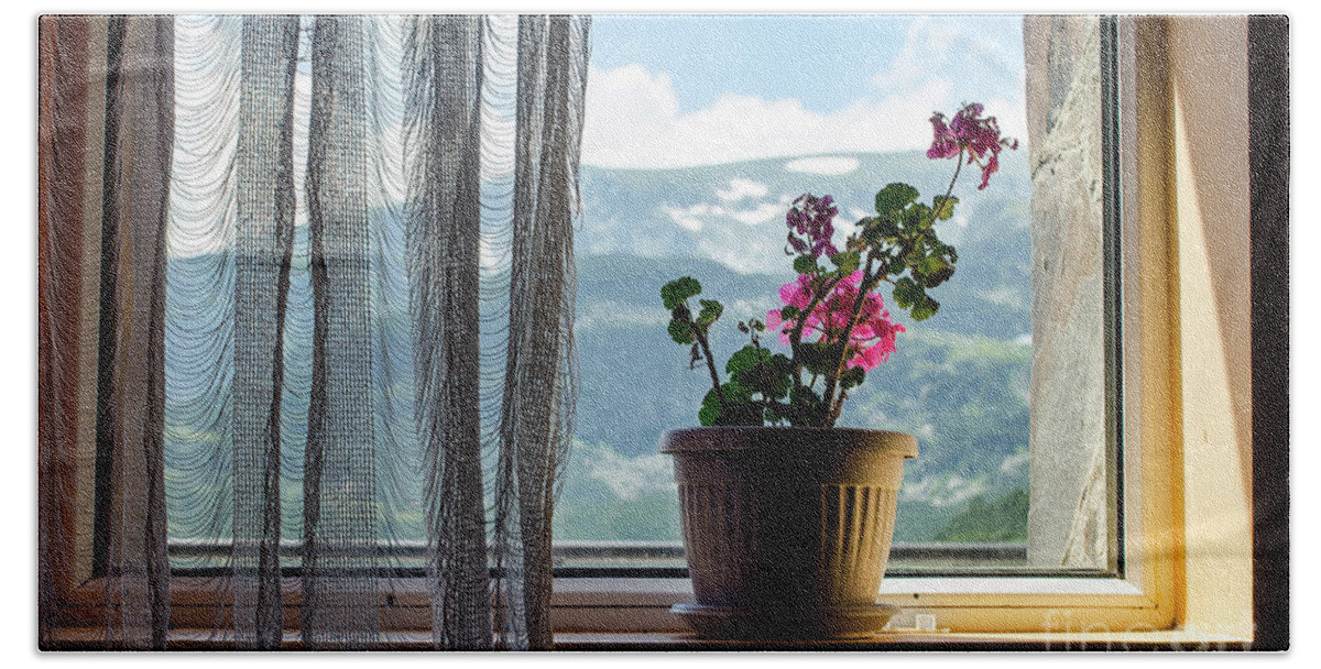 Mountain View Beach Towel featuring the photograph Rila Mountains-flowers by Steve Somerville