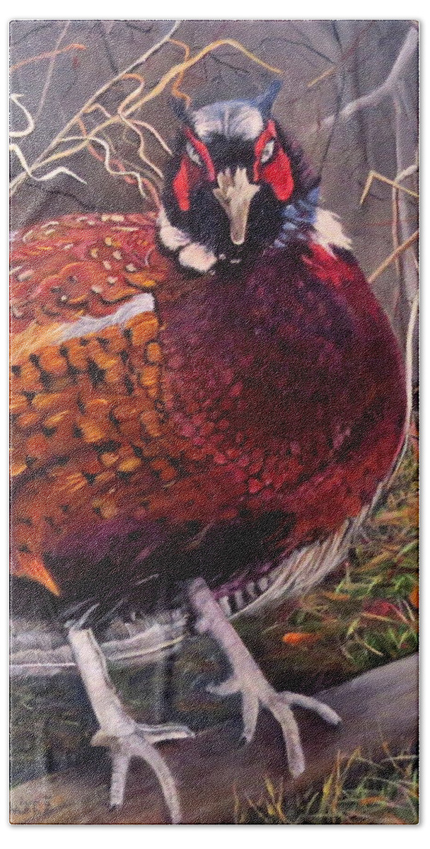 Bird Beach Sheet featuring the painting Ring Neck Pheasant by Marilyn McNish