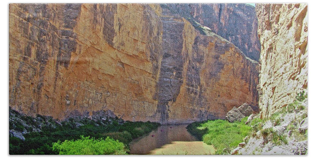 Rio Grande In Santa Elena Canyon In Big Bend National Park Beach Towel featuring the photograph Rio Grande in Santa Elena Canyon in Big Bend National Park, Texas by Ruth Hager