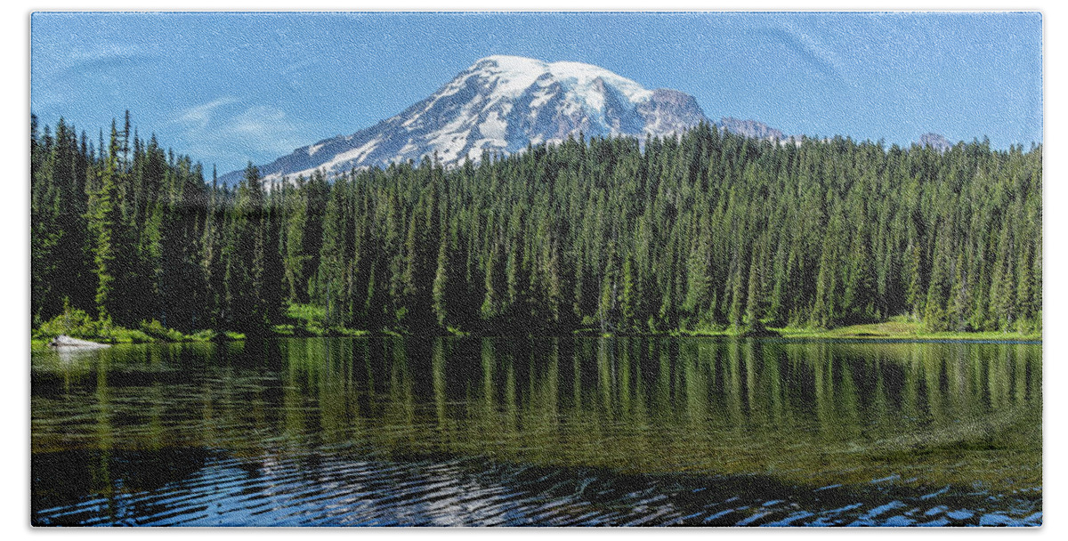 Mount Rainier Beach Towel featuring the photograph Ripples and Reflection, Mt Rainier by Belinda Greb