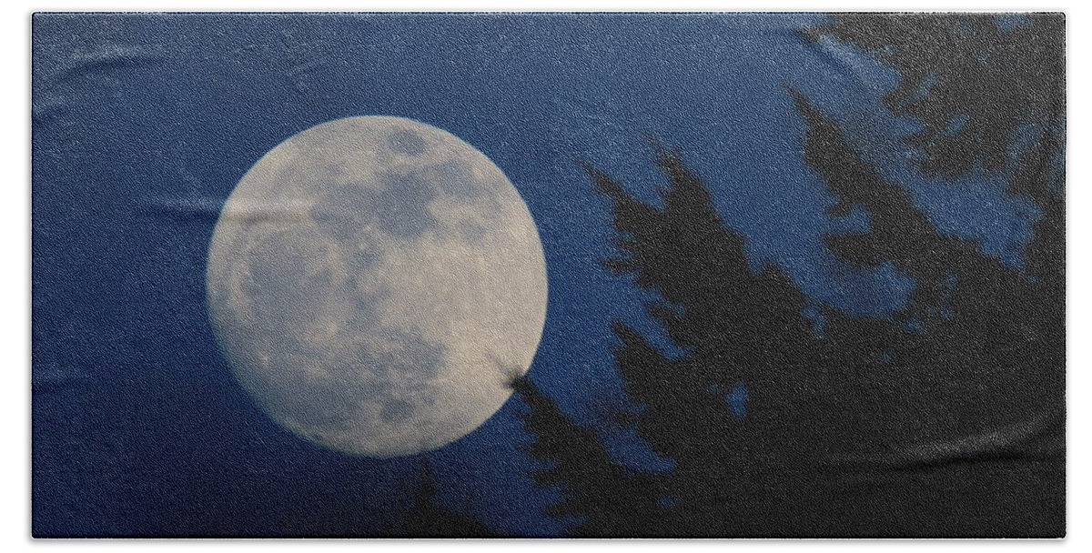 Full Moon Beach Towel featuring the photograph Rising High and Almost Full by Laddie Halupa
