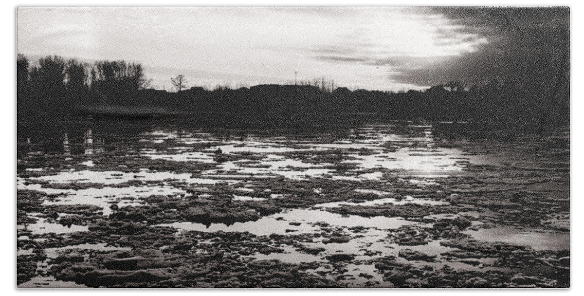 River Beach Towel featuring the photograph River Ice at Dusk by John Williams