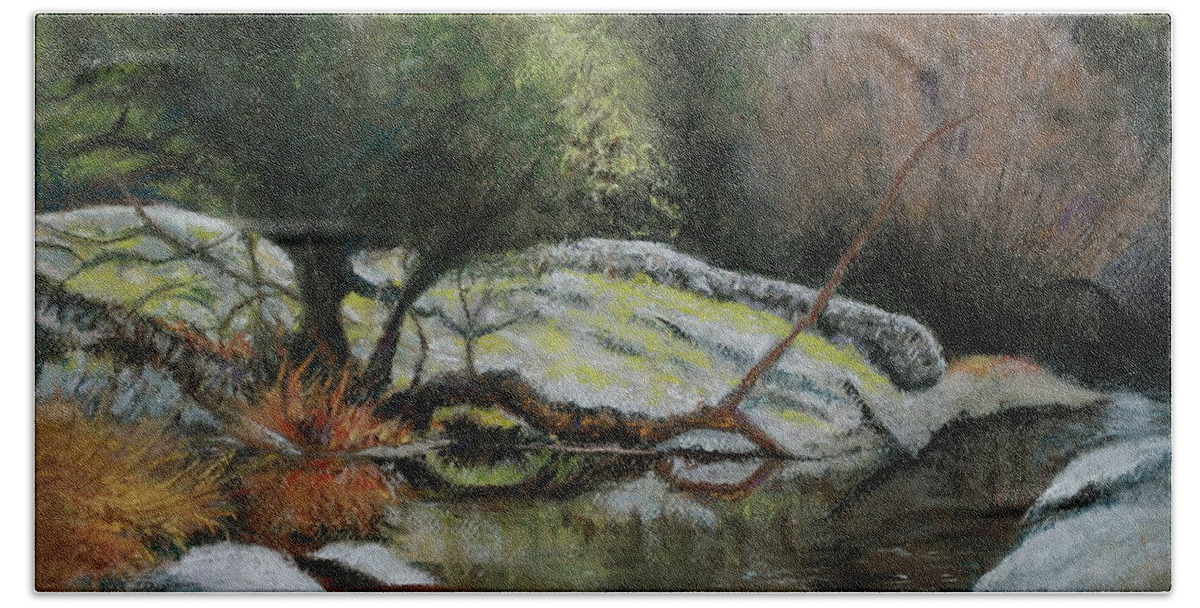 River Beach Sheet featuring the pastel River Reflections by Sandra Lee Scott
