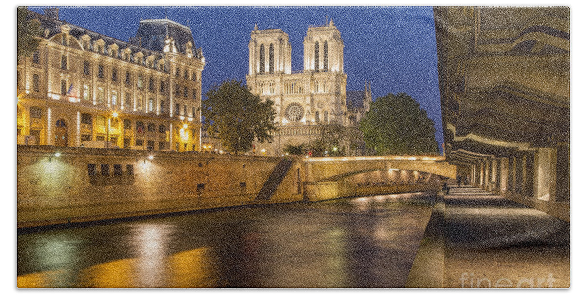 Paris Beach Towel featuring the photograph River Seine and Cathedral Notre Dame - Paris by Brian Jannsen