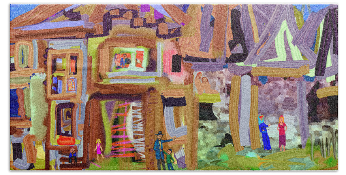 River Beach Sheet featuring the mixed media River Village Morning by Michael A Klein