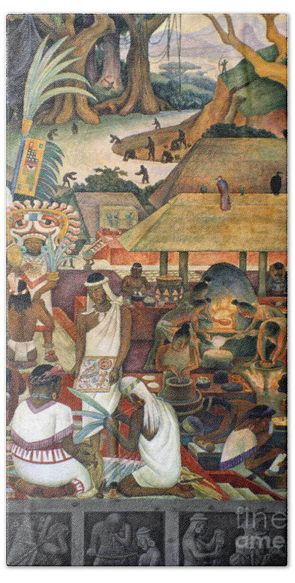 1925 Beach Towel featuring the painting Rivera Pre-columbian Life by Granger