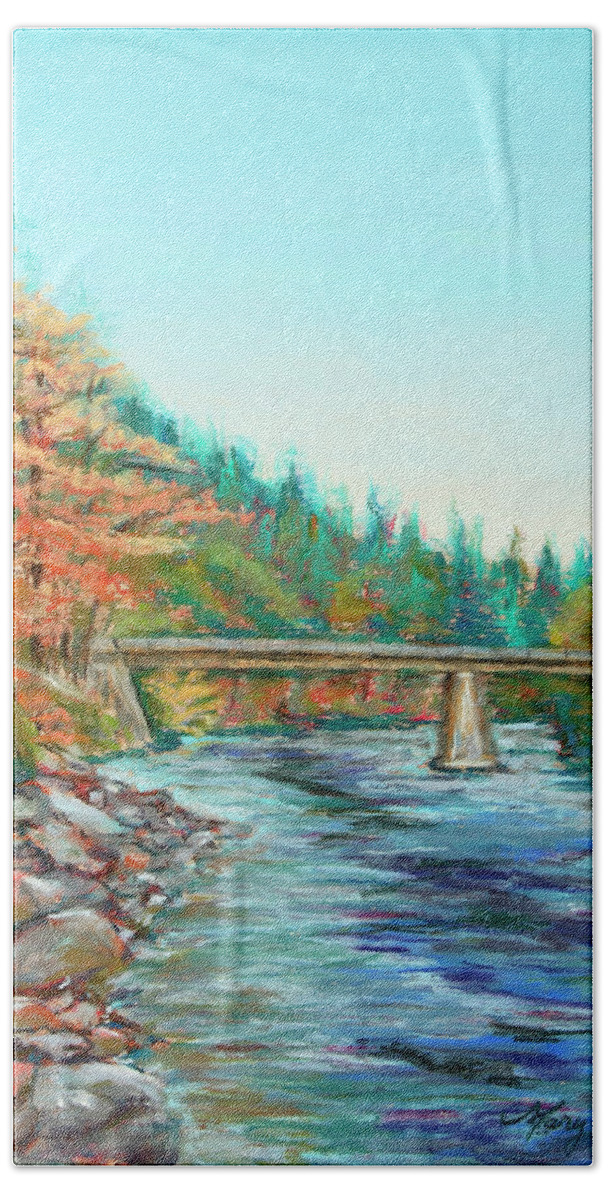 River Beach Towel featuring the pastel Riverdance by Mary Benke