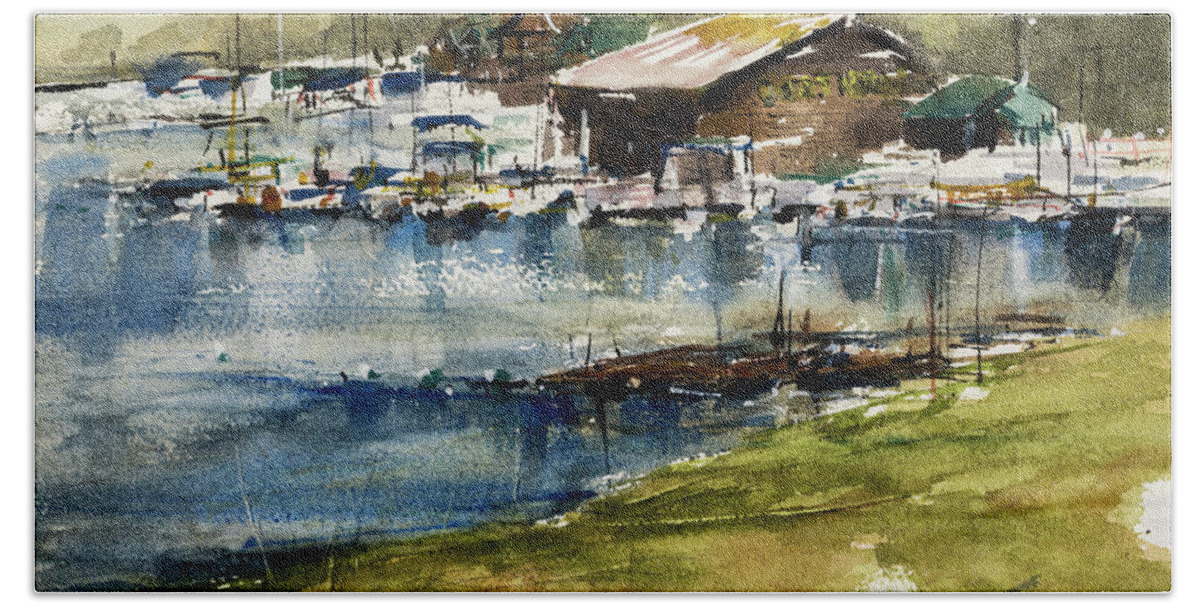 Watercolor Beach Towel featuring the painting Rivets, Old Forge by Judith Levins
