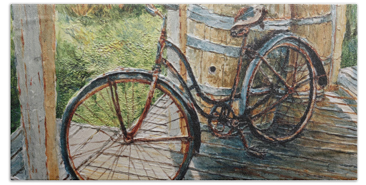 Vintage Beach Towel featuring the painting Roadmaster Bicycle 2 by Joey Agbayani