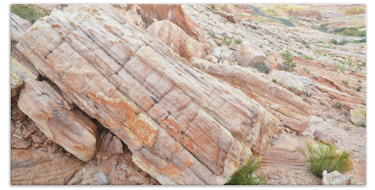 Valley Of Fire State Park Beach Towel featuring the photograph Roadside Sandstone in Valley of Fire by Ray Mathis