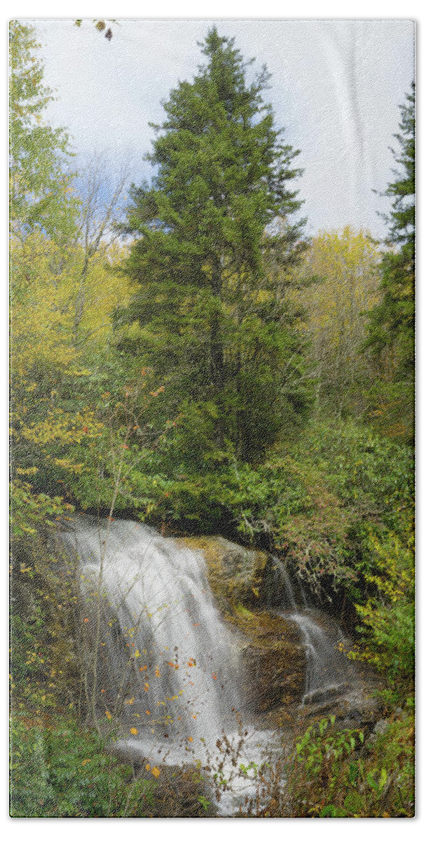 Waterfall Beach Towel featuring the photograph Roadside Waterfall in North Carolina by Mike McGlothlen