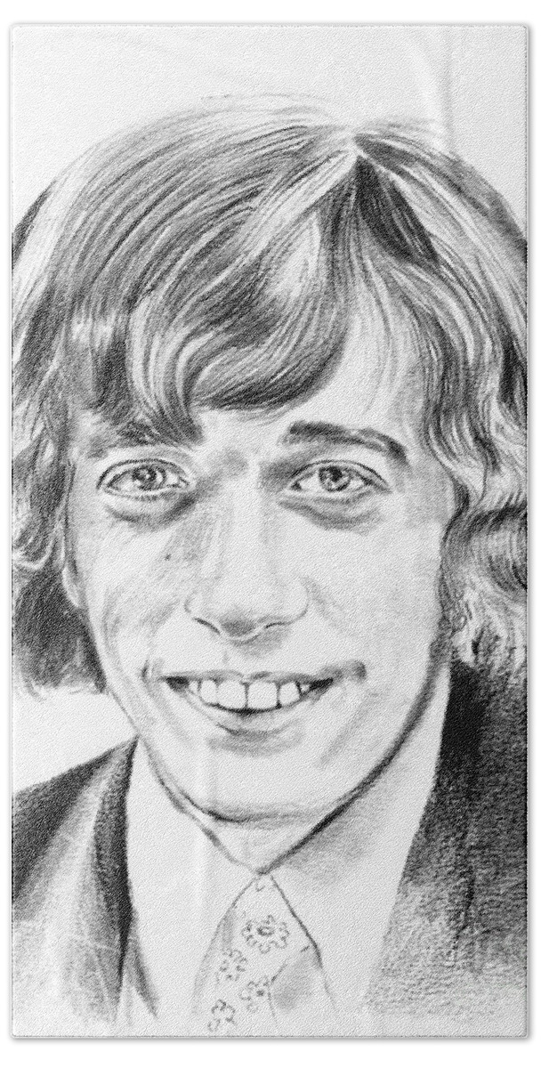 Robin Beach Towel featuring the drawing Robin Gibb drawing by Suzann Sines