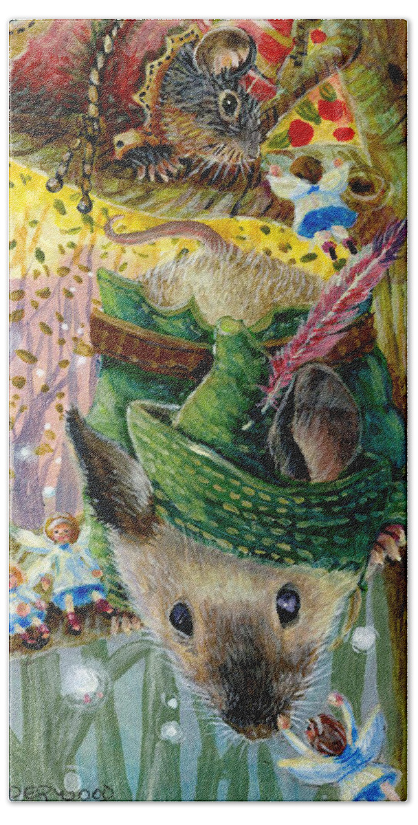 Mice Beach Towel featuring the painting Robin Mouse and the Forest Fairies by Jacquelin L Vanderwood Westerman