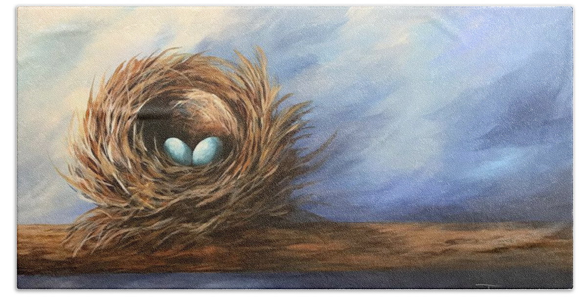Nest Beach Sheet featuring the painting Robin's Two Eggs by Torrie Smiley