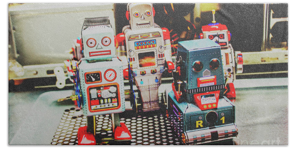 Robotic Beach Towel featuring the photograph Robots of retro cool by Jorgo Photography