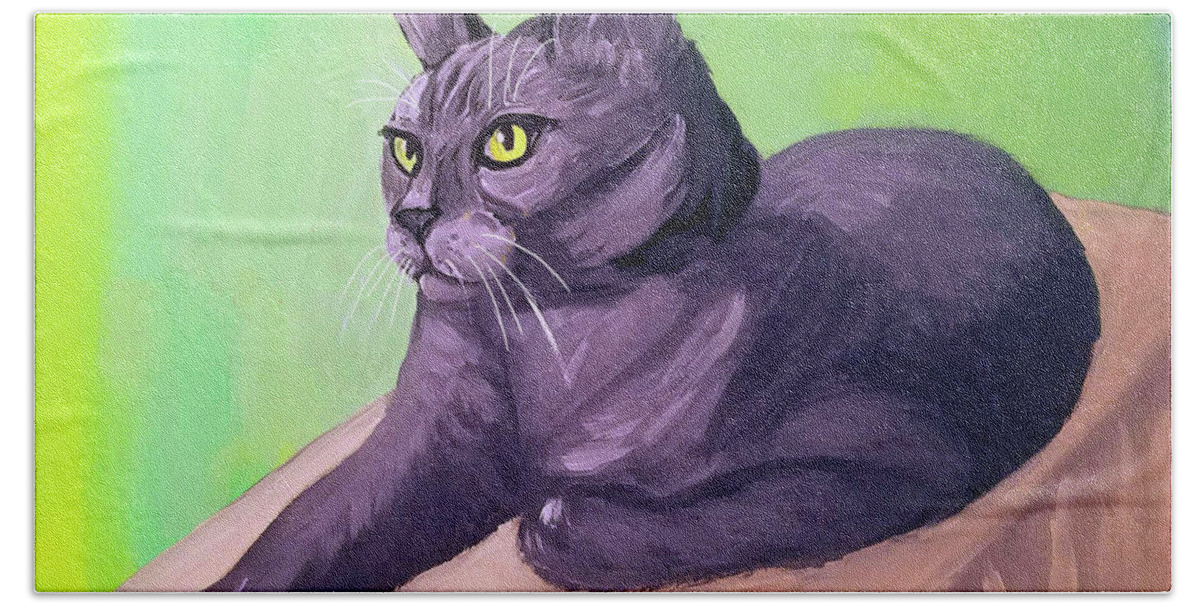 Cat Beach Towel featuring the painting Robyn Date With Paint Mar 19 by Ania M Milo