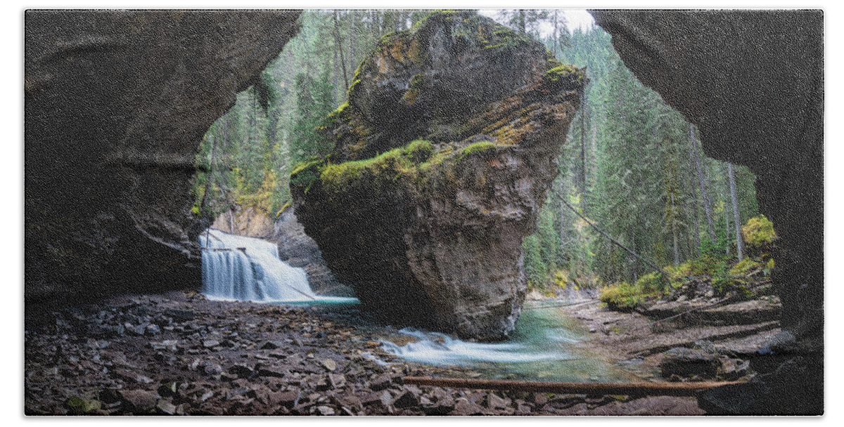 Banff National Park Beach Sheet featuring the photograph Rock in Johnston Canyon by James Udall